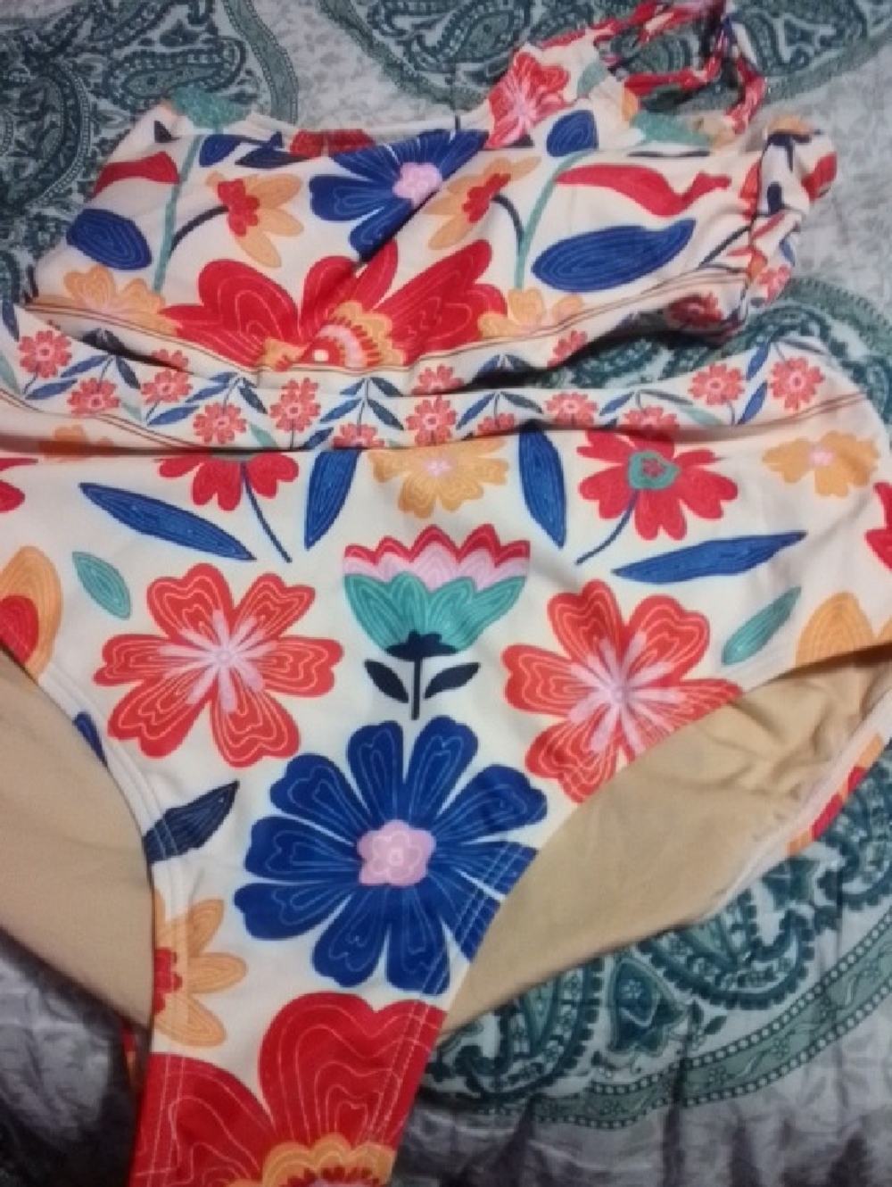 Floral One-Shoulder High-Waist Bikini in Multicolor - Picture 3 of 4